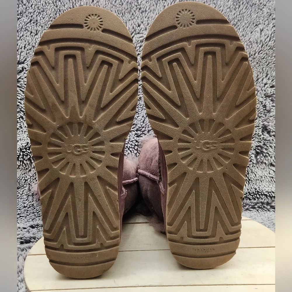UGG Bailey Bow II Purple/Shadow Leather Sheepskin Boots Women's Size 7